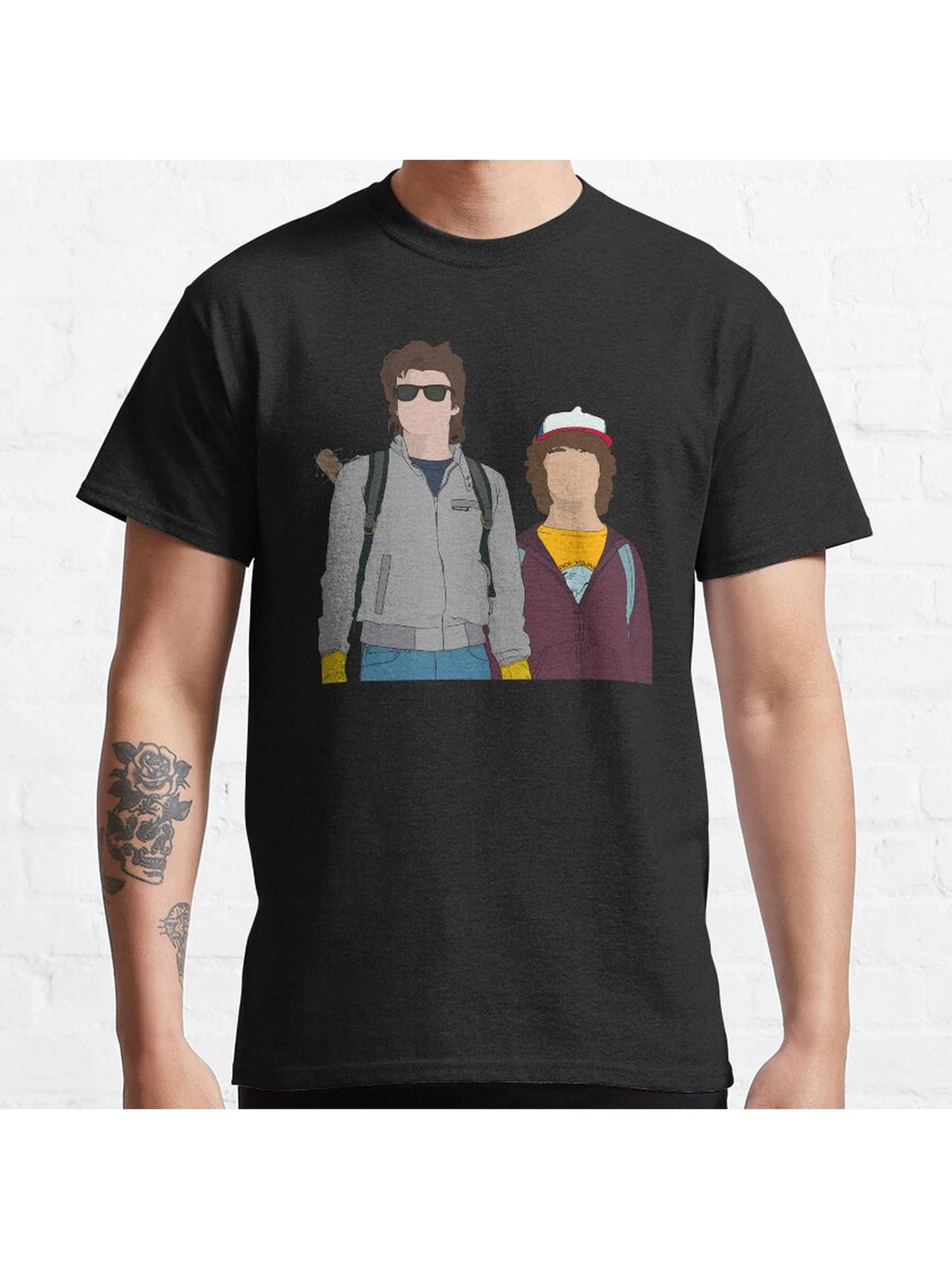 Dustin and Steve Design Classic T-Shirt 100% Cotton, Gifts for Men Dad Husband Grandpa, S-XXXL, Black