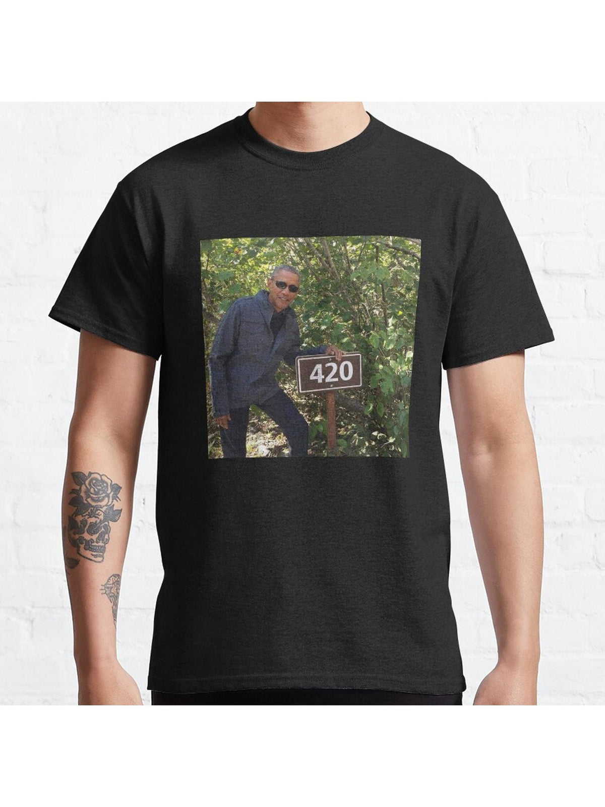 420 Obama Print Classic T-Shirt 100% Cotton, Gifts for Men Dad Husband Grandpa, S-XXXL, Black