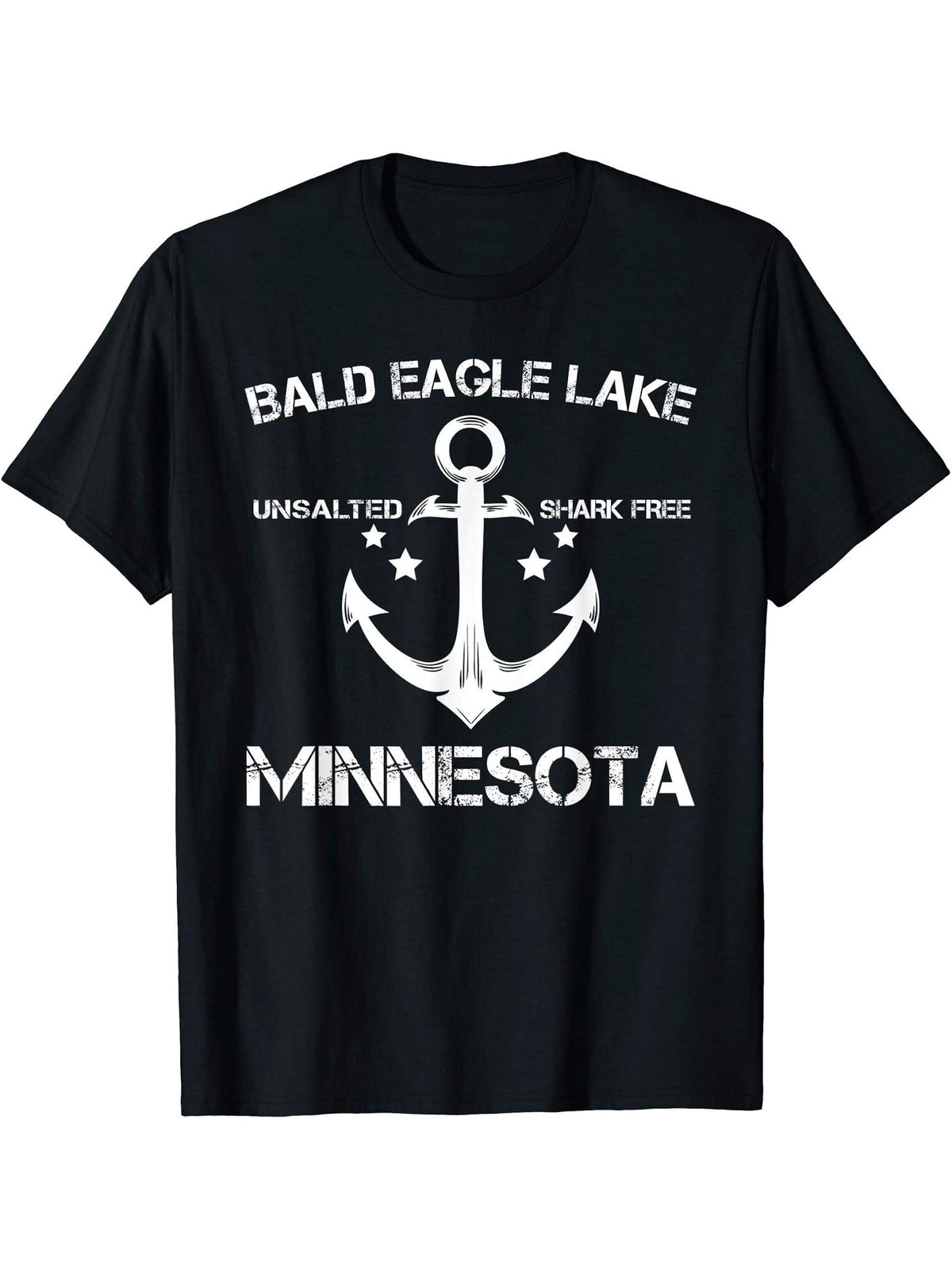 BALD EAGLE LAKE MINNESOTA Funny Fishing Camping Summer Gift T-Shirt 180G 100% Cotton Printed Round Neck Short-Sleeve T-Shirt, Gifts for Men Dad Husband Grandpa, S-XXXL, Black