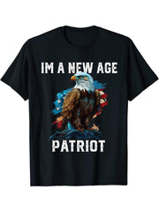 I'm a New Age Patriot USA Flag American Bald Eagle America T-Shirt 180G 100% Cotton Printed Round Neck Short-Sleeve T-Shirt, Gifts for Men Dad Husband Grandpa, S-XXXL, Black