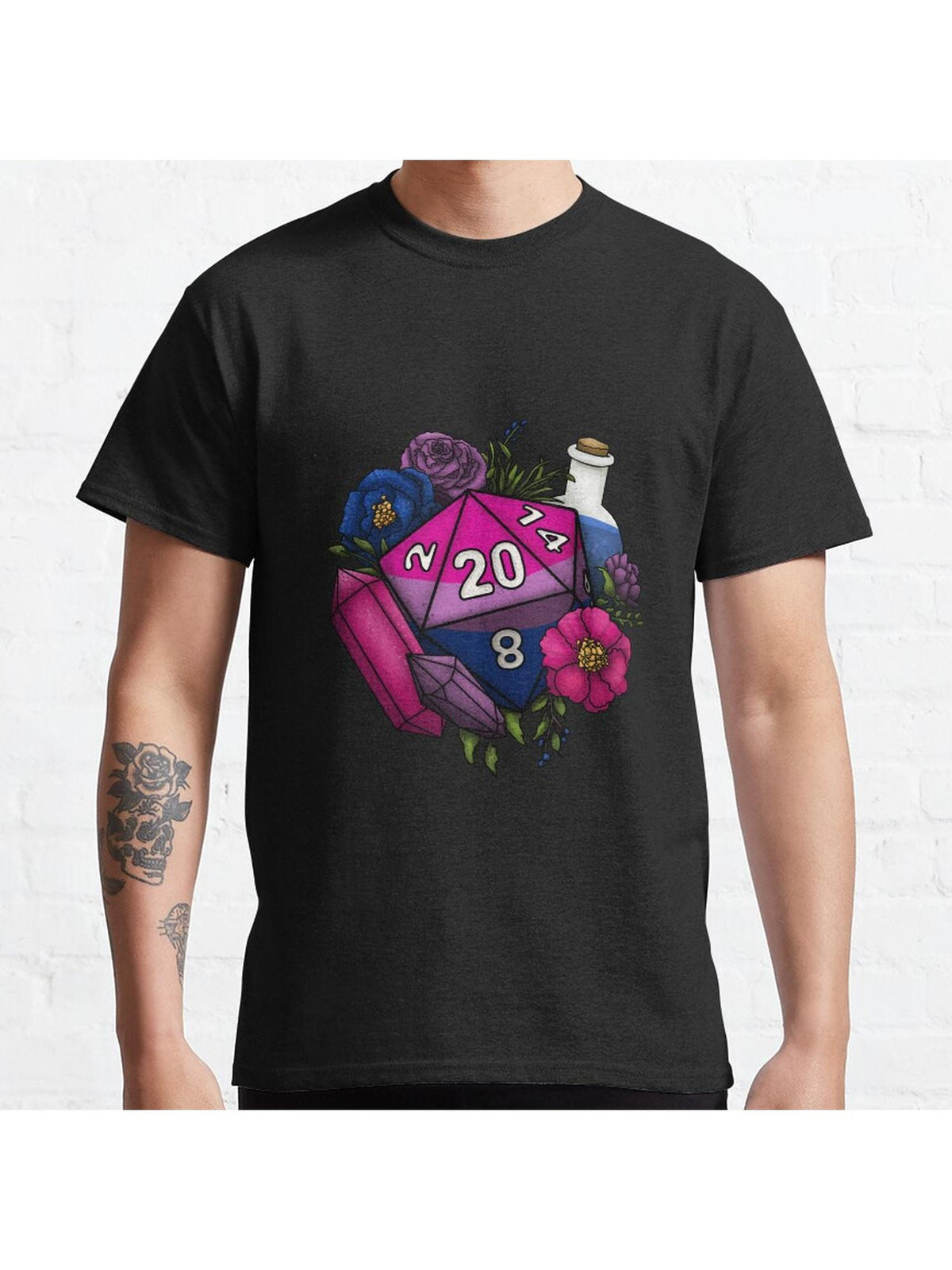 Pride Bisexual D20 Tabletop RPG Gaming Dice Classic T-Shirt 100% Cotton, Gifts for Men Dad Husband Grandpa, S-XXXL, Black