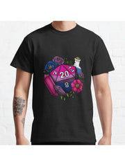 Pride Bisexual D20 Tabletop RPG Gaming Dice Classic T-Shirt 100% Cotton, Gifts for Men Dad Husband Grandpa, S-XXXL, Black
