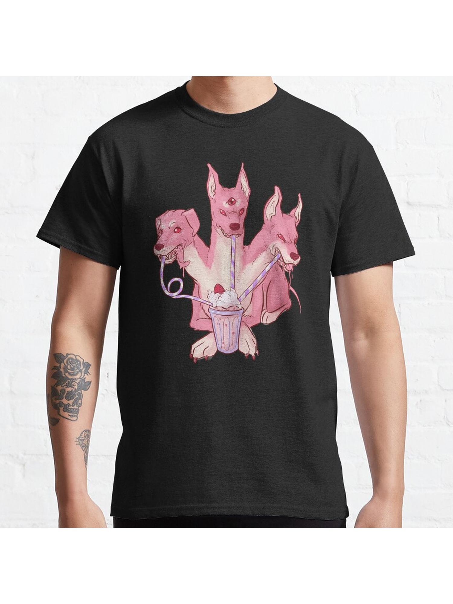 Strawberry Cerberus Classic T-Shirt 100% Cotton, Gifts for Men Dad Husband Grandpa, S-XXXL, Black