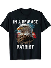 I'm a New Age Patriot USA Flag American Bald Eagle America T-Shirt 180G 100% Cotton Printed Round Neck Short-Sleeve T-Shirt, Gifts for Men Dad Husband Grandpa, S-XXXL, Black