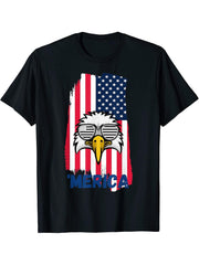 Bald Eagle Patriotic Merica USA Flag 4th Of July Funny Gift T-Shirt 180G 100% Cotton Printed Round Neck Short-Sleeve T-Shirt, Gifts for Men Dad Husband Grandpa, S-XXXL, Black