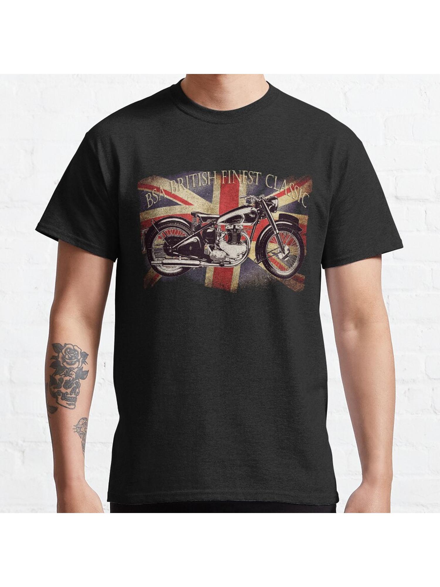 BSA British Finest Motorcycle Classic T-Shirt 100% Cotton, Gifts for Men Dad Husband Grandpa, S-XXXL, Black
