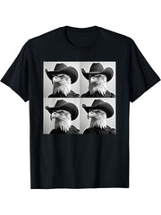 Bald Eagle Cowboy Hat Humor Animal Photobooth Bald Eagle T-Shirt 180G 100% Cotton Printed Round Neck Short-Sleeve T-Shirt, Gifts for Men Dad Husband Grandpa, S-XXXL, Black
