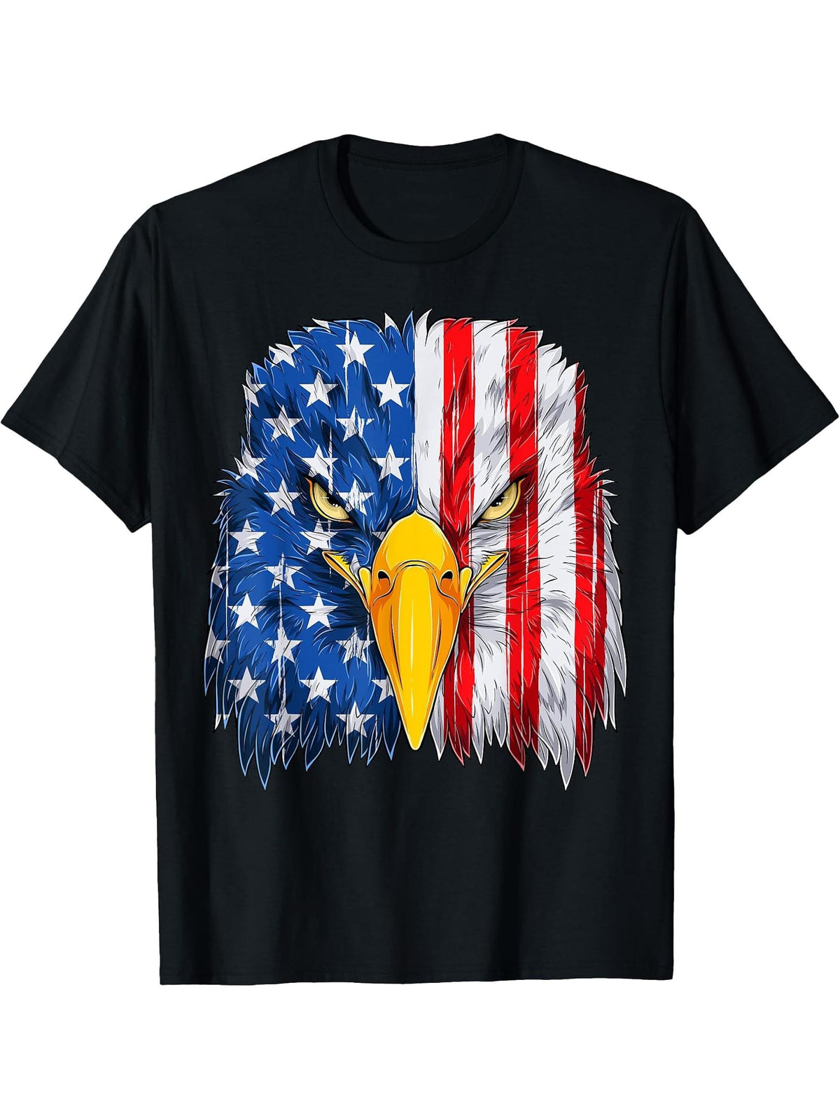 Bald Eagle USA American Flag Patriotic 4th of July T-Shirt 180G 100% Cotton Printed Round Neck Short-Sleeve T-Shirt, Gifts for Men Dad Husband Grandpa, S-XXXL, Black