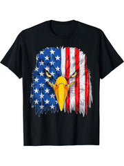 Bald Eagle USA American Flag Patriotic 4th of July T-Shirt 180G 100% Cotton Printed Round Neck Short-Sleeve T-Shirt, Gifts for Men Dad Husband Grandpa, S-XXXL, Black