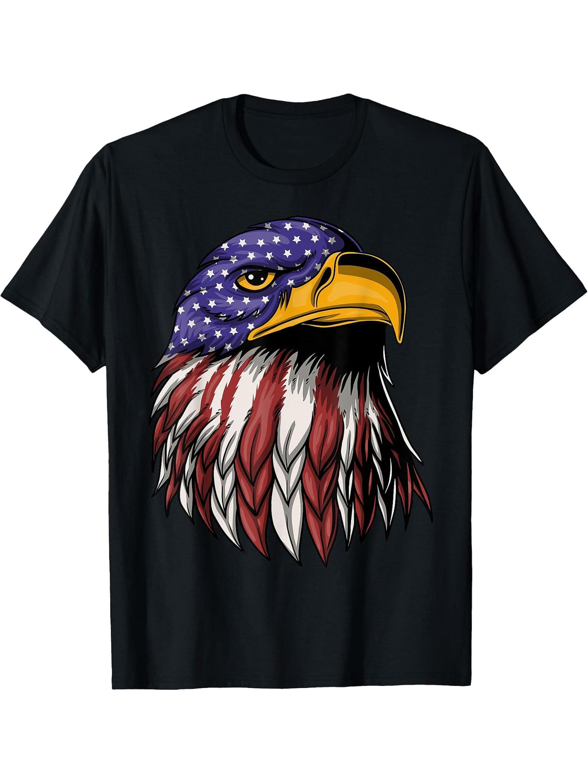 Bald Eagle USA American Flag Patriotic 4th of July T-Shirt 180G 100% Cotton Printed Round Neck Short-Sleeve T-Shirt, Gifts for Men Dad Husband Grandpa, S-XXXL, Black