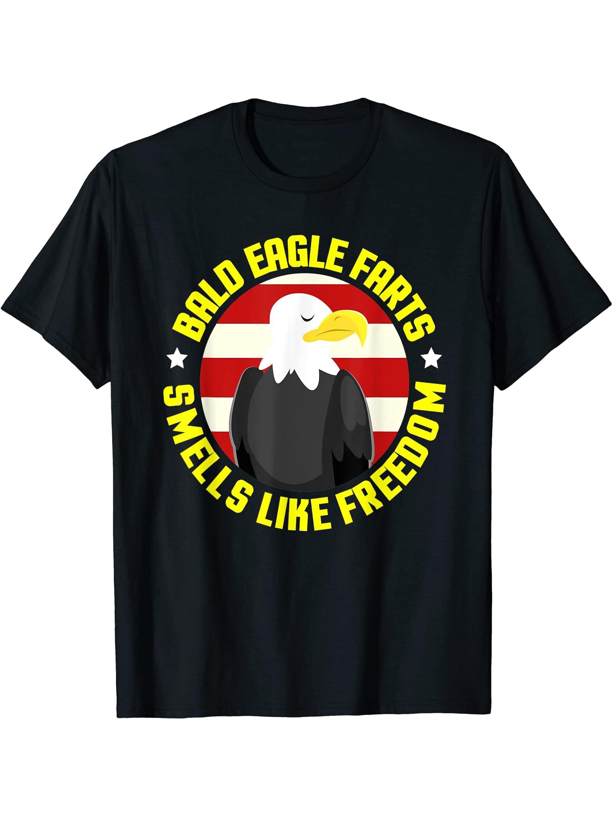 American Flag Bald Eagle 4th of July USA T-Shirt 180G 100% Cotton Printed Round Neck Short-Sleeve T-Shirt, Gifts for Men Dad Husband Grandpa, S-XXXL, Black