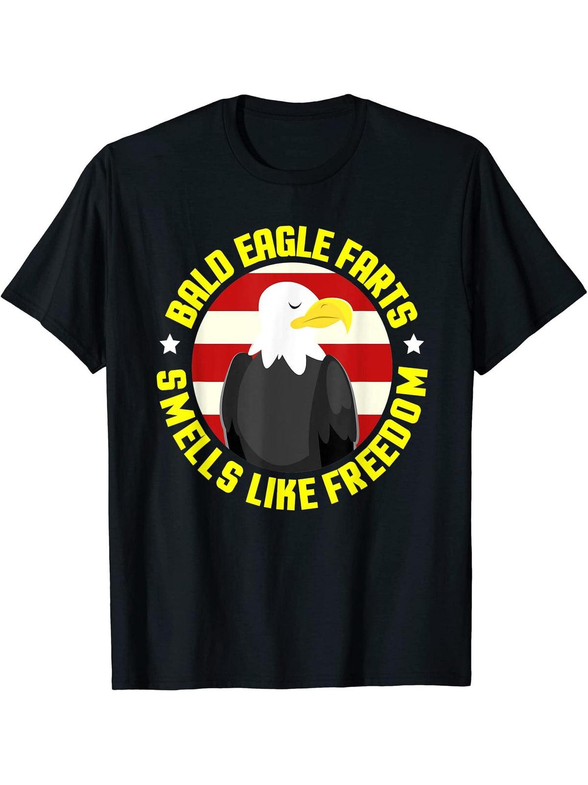 American Flag Bald Eagle 4th of July USA T-Shirt 180G 100% Cotton Printed Round Neck Short-Sleeve T-Shirt, Gifts for Men Dad Husband Grandpa, S-XXXL, Black
