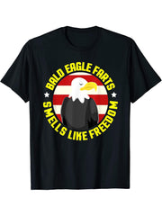 American Flag Bald Eagle 4th of July USA T-Shirt 180G 100% Cotton Printed Round Neck Short-Sleeve T-Shirt, Gifts for Men Dad Husband Grandpa, S-XXXL, Black