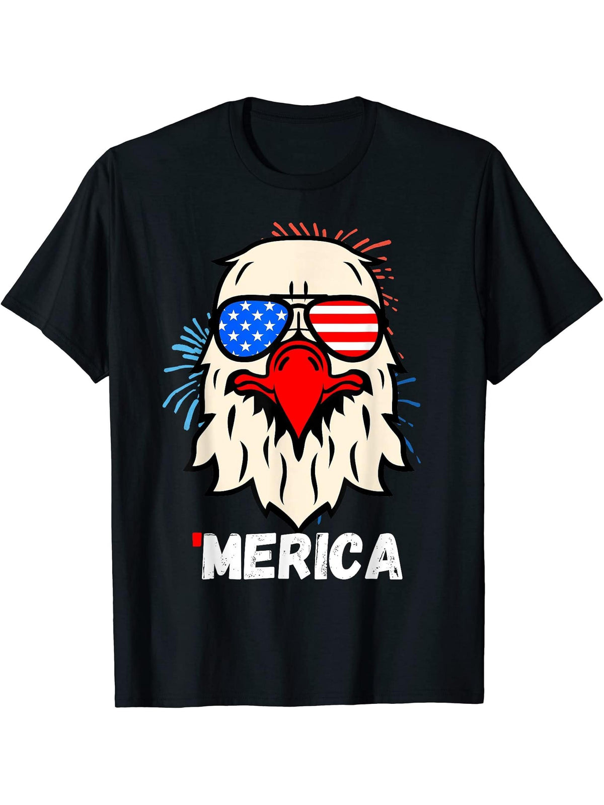 American Flag Bald Eagle 4th Of July Patriotic Merica USA T-Shirt 180G 100% Cotton Printed Round Neck Short-Sleeve T-Shirt, Gifts for Men Dad Husband Grandpa, S-XXXL, Black
