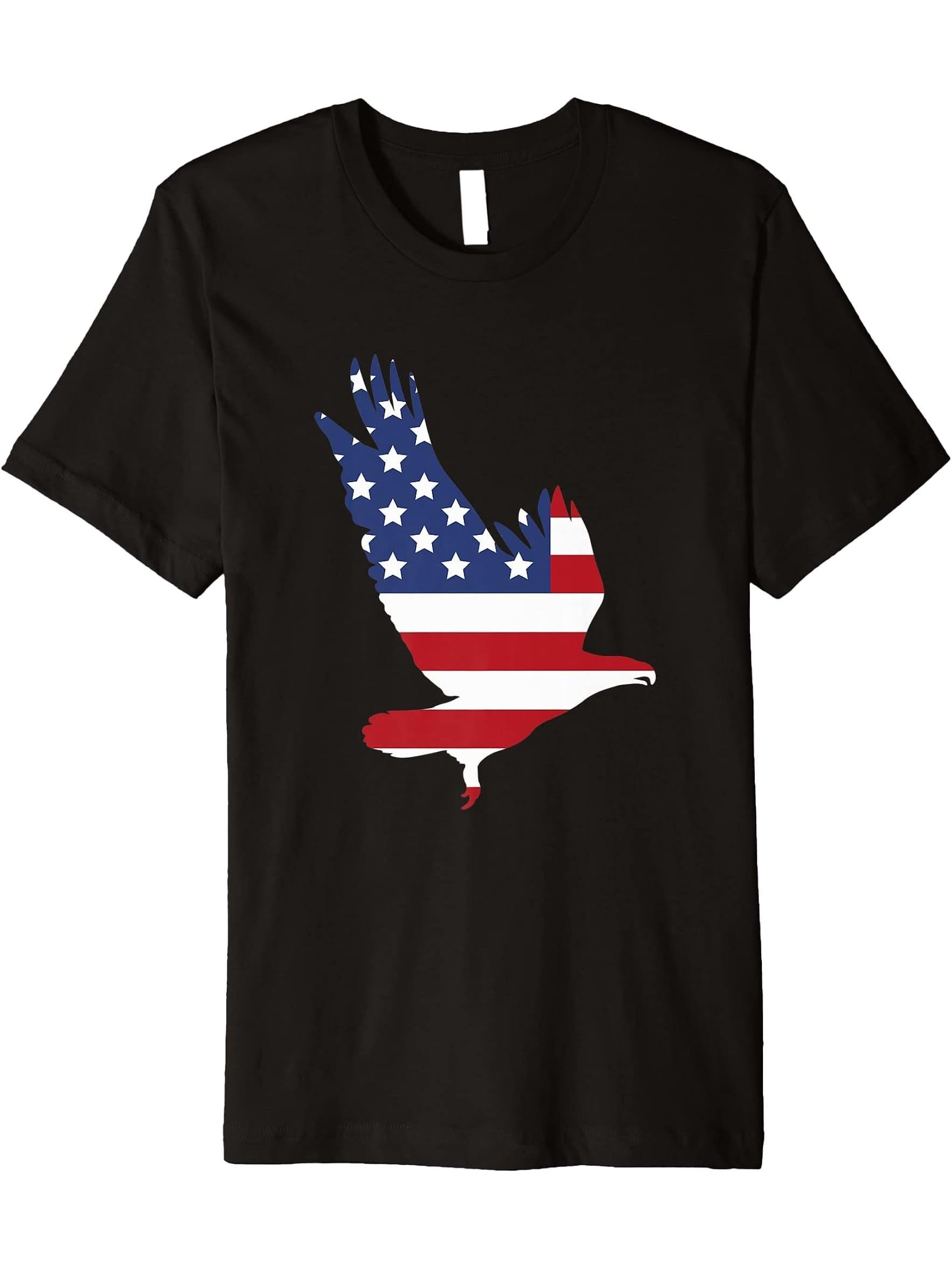 american flag eagle - bald eagle - usa - patriotic - july 4 Premium T-Shirt 180G 100% Cotton Printed Round Neck Short-Sleeve T-Shirt, Gifts for Men Dad Husband Grandpa, S-XXXL, Black