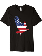 american flag eagle - bald eagle - usa - patriotic - july 4 Premium T-Shirt 180G 100% Cotton Printed Round Neck Short-Sleeve T-Shirt, Gifts for Men Dad Husband Grandpa, S-XXXL, Black