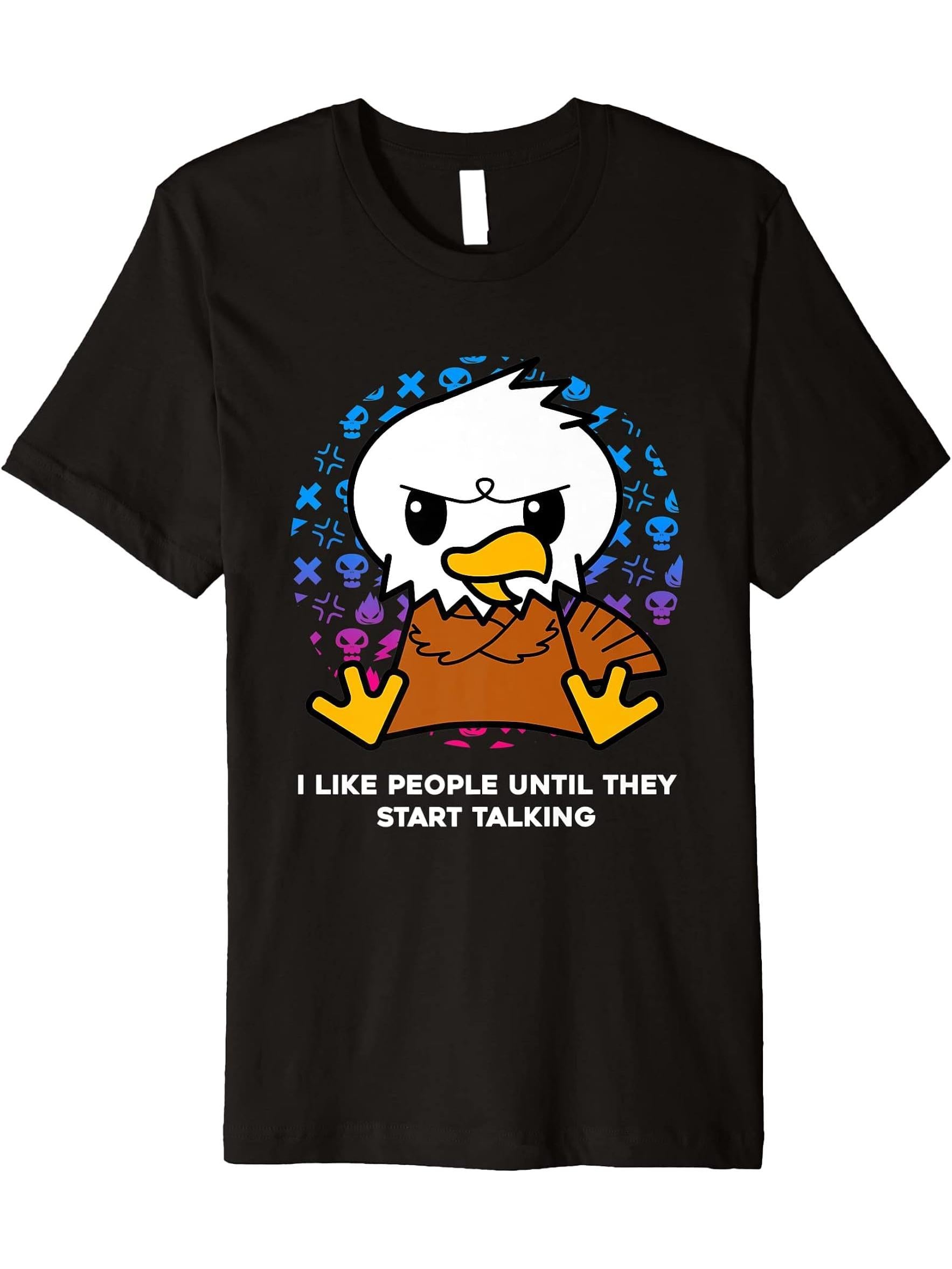 I Like People Until They Start Talking American Bald Eagle Premium T-Shirt 180G 100% Cotton Printed Round Neck Short-Sleeve T-Shirt, Gifts for Men Dad Husband Grandpa, S-XXXL, Black