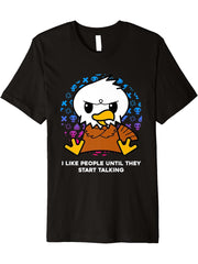 I Like People Until They Start Talking American Bald Eagle Premium T-Shirt 180G 100% Cotton Printed Round Neck Short-Sleeve T-Shirt, Gifts for Men Dad Husband Grandpa, S-XXXL, Black