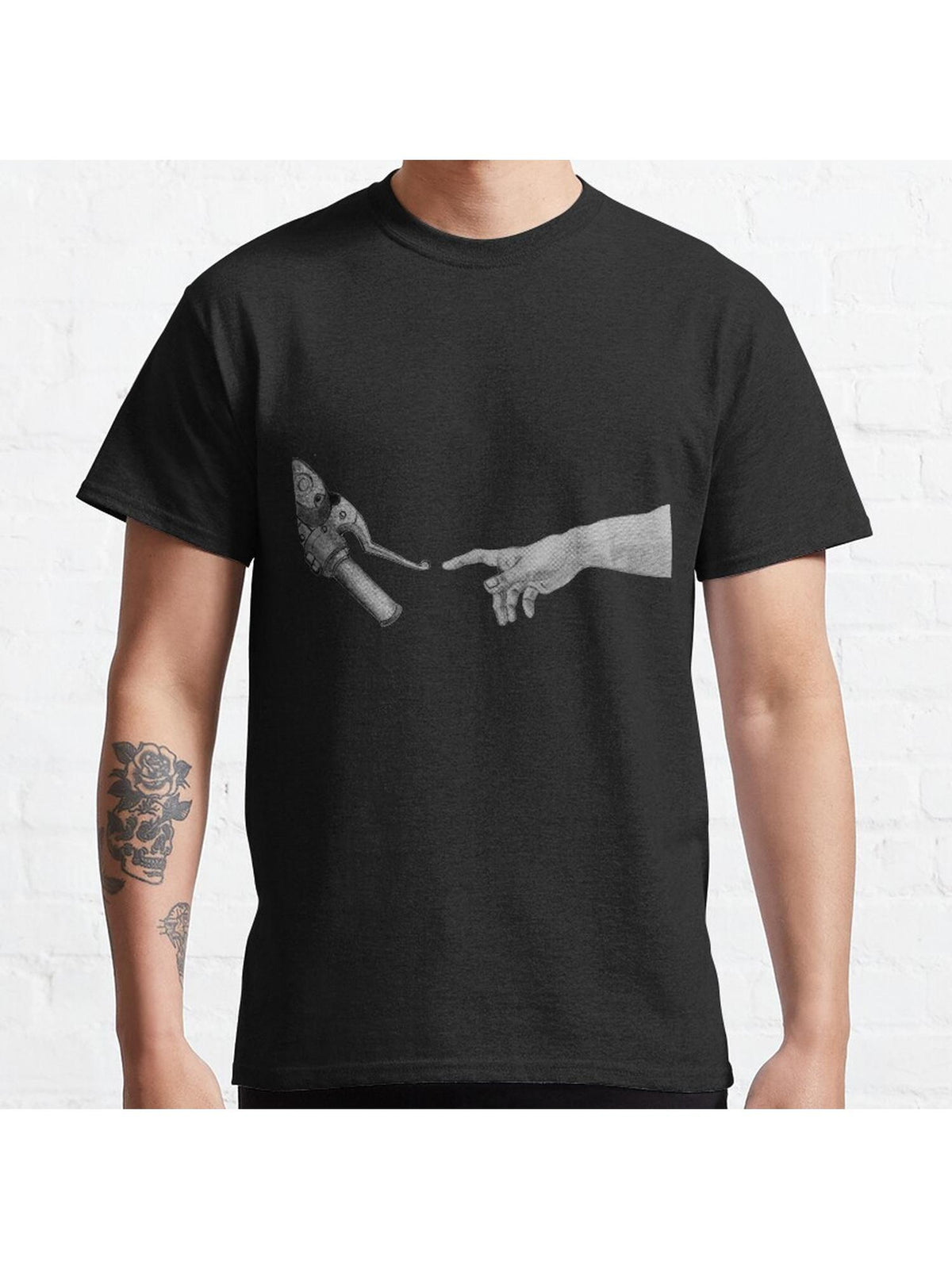 Creation of Adam Motorcycle Version Classic T-Shirt 100% Cotton, Gifts for Men Dad Husband Grandpa, S-XXXL, Black