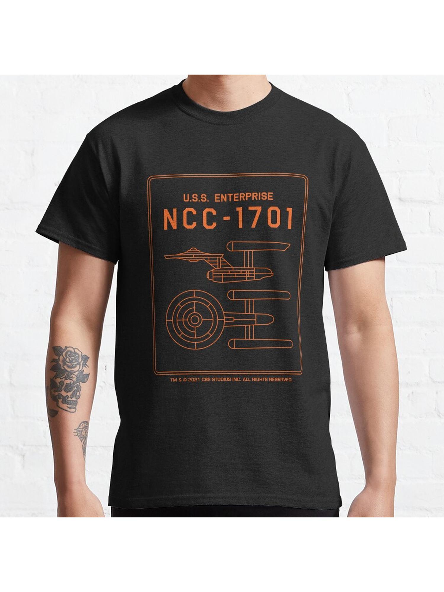 Star Trek USS Enterprise NCC-1701 Schematic Classic T-Shirt 100% Cotton, Gifts for Men Dad Husband Grandpa, S-XXXL, Black