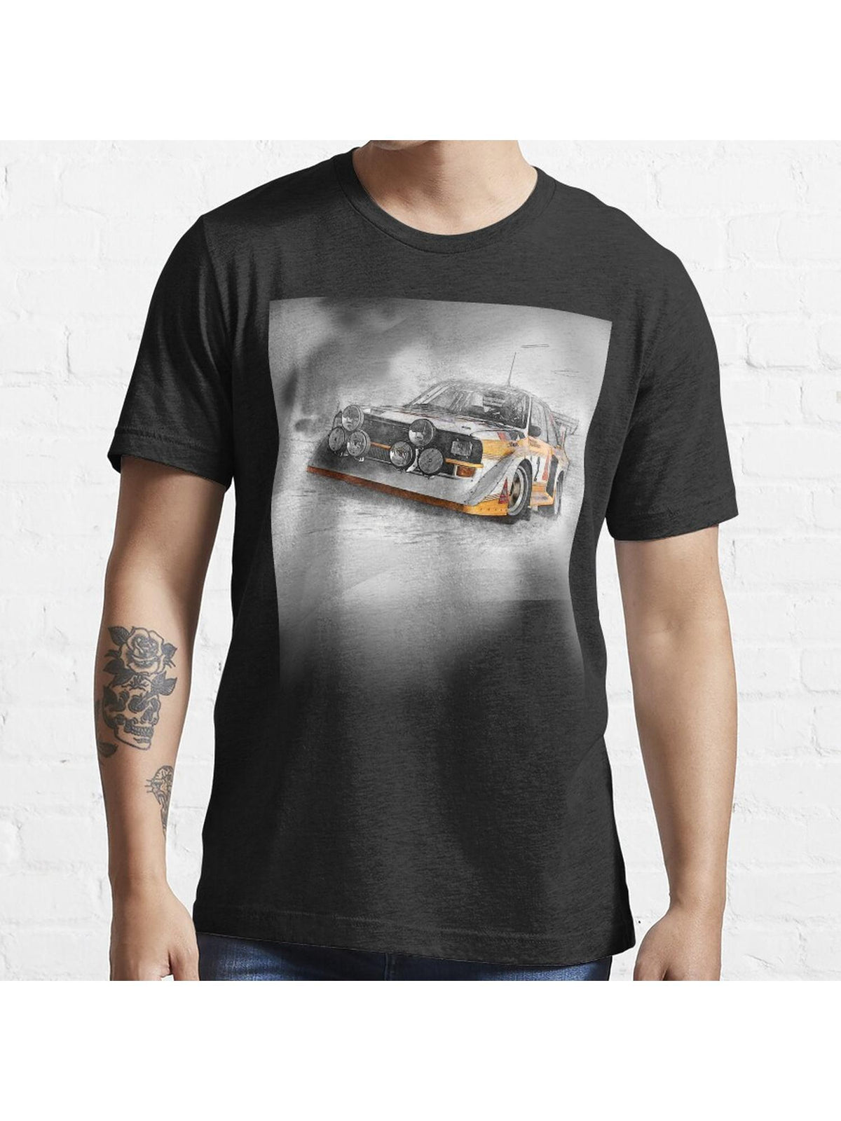 Rally Car Illustration Essential T-Shirt 100% Cotton, Gifts for Men Dad Husband Grandpa, S-XXXL, Black