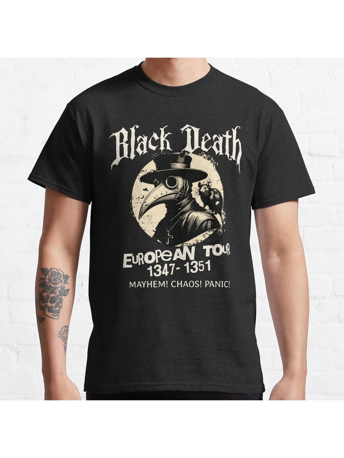 Black Death European Tour Classic T-Shirt 100% Cotton, Gifts for Men Dad Husband Grandpa, S-XXXL, Black