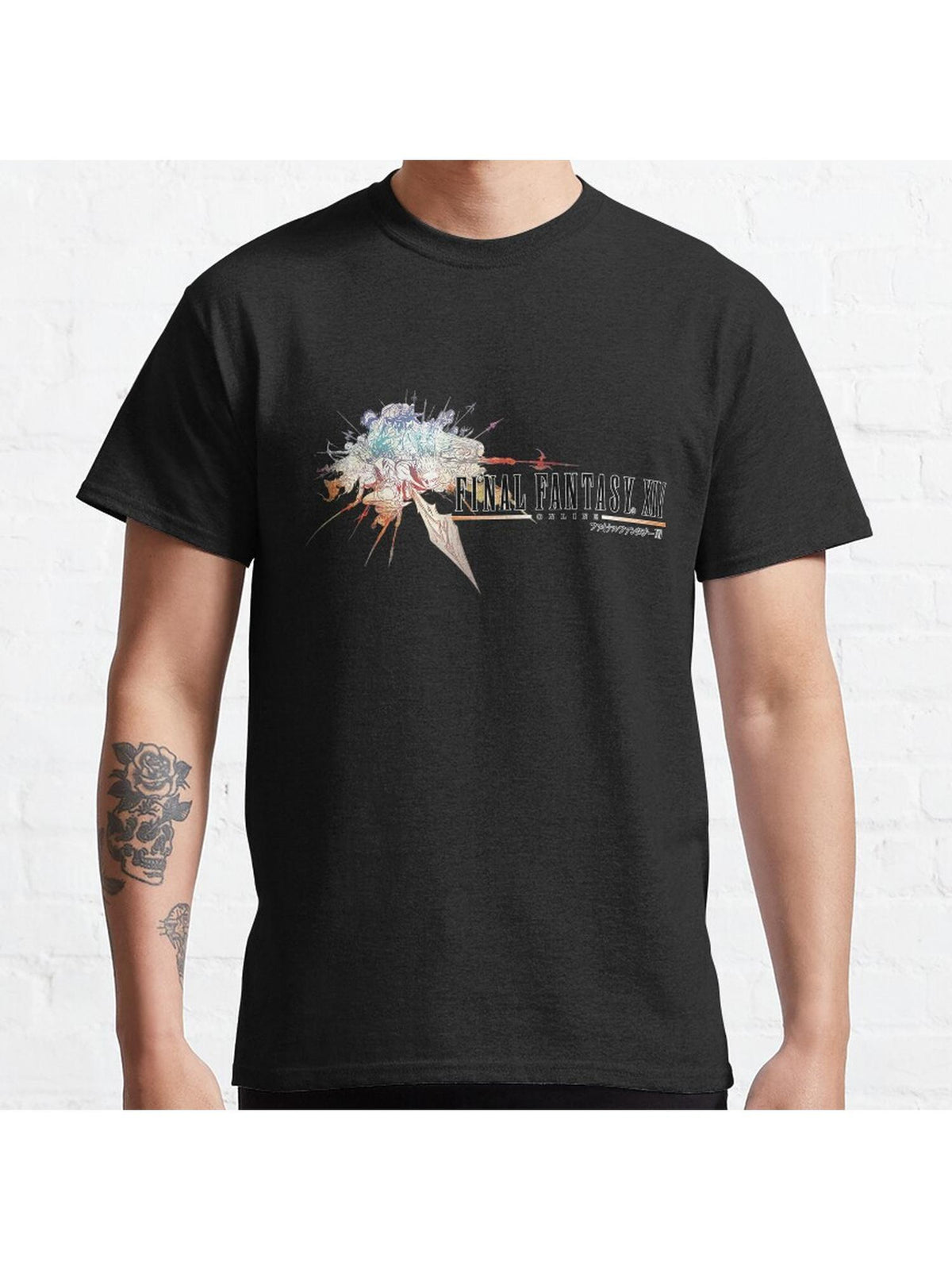 Final Fantasy XIV Logo Classic T-Shirt 100% Cotton, Gifts for Men Dad Husband Grandpa, S-XXXL, Black