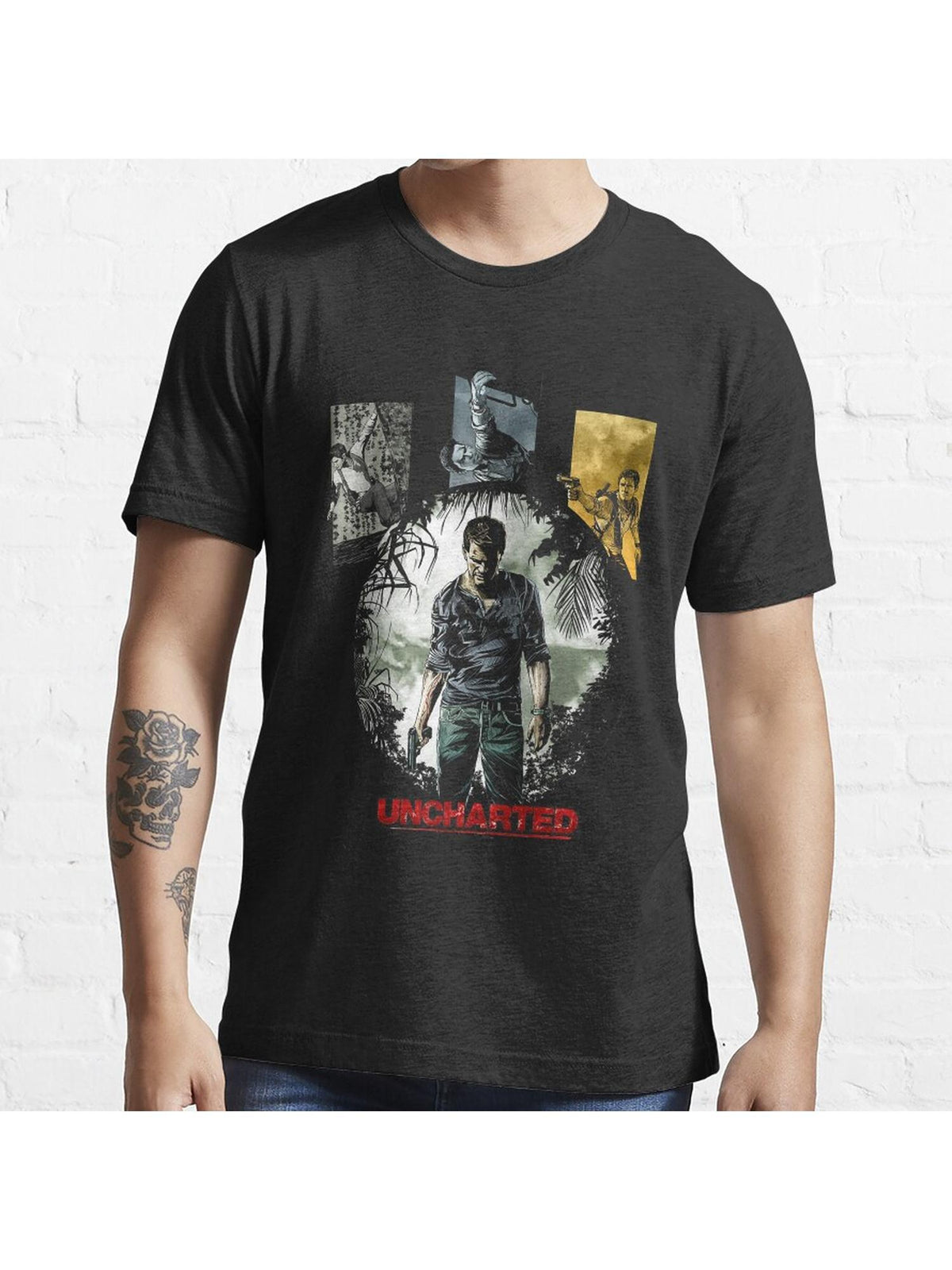Beautiful gift for fans and lovers Uncharted character gift for fans gamer Essential T-Shirt 100% Cotton, Gifts for Men Dad Husband Grandpa, S-XXXL, Black