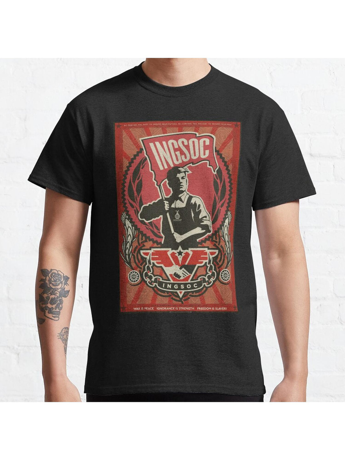 INGSOC 1984 Propaganda Poster Classic T-Shirt 100% Cotton, Gifts for Men Dad Husband Grandpa, S-XXXL, Black