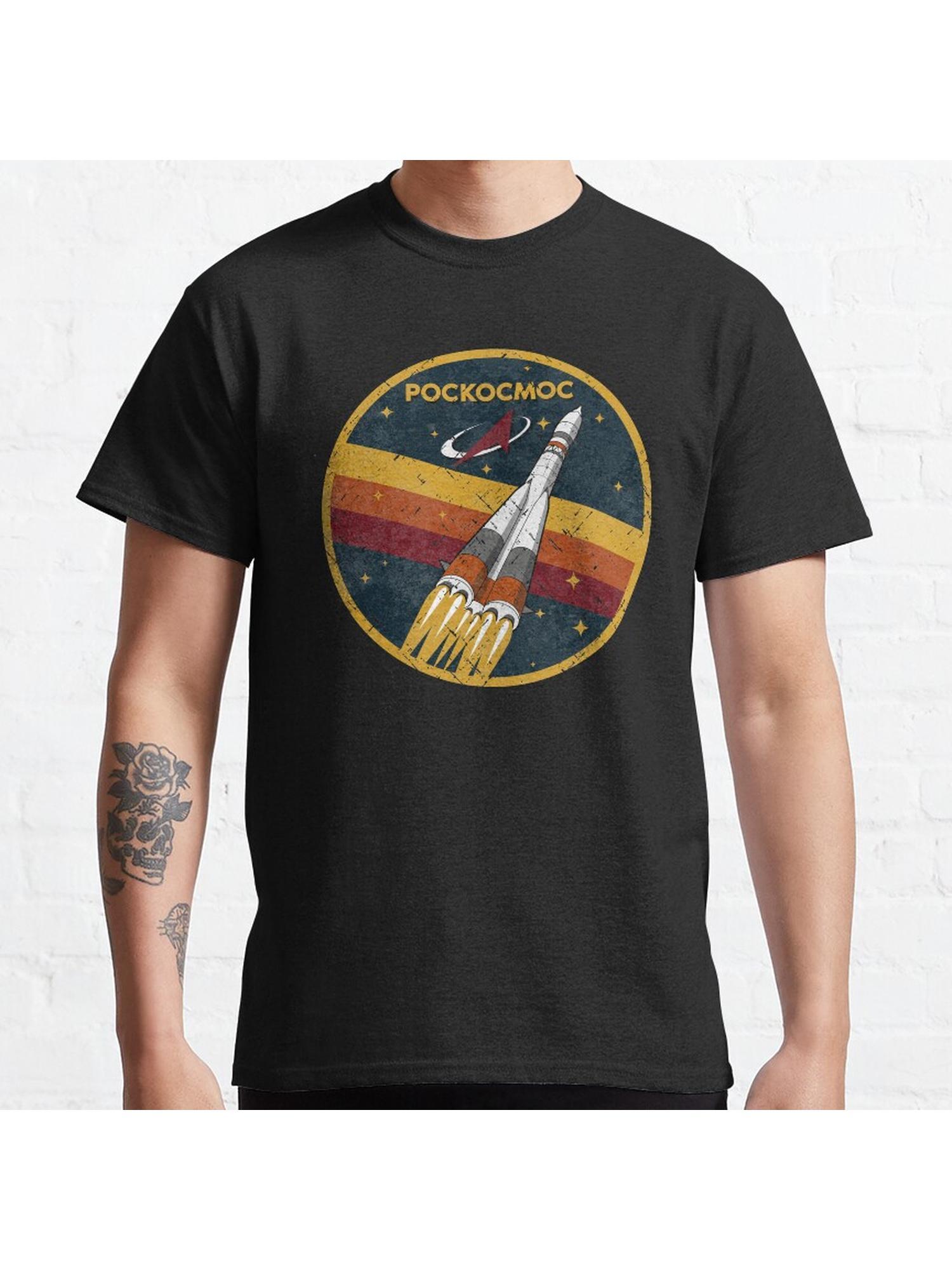 Роскосмос - Vintage Emblem Classic T-Shirt 100% Cotton, Gifts for Men Dad Husband Grandpa, S-XXXL, Black