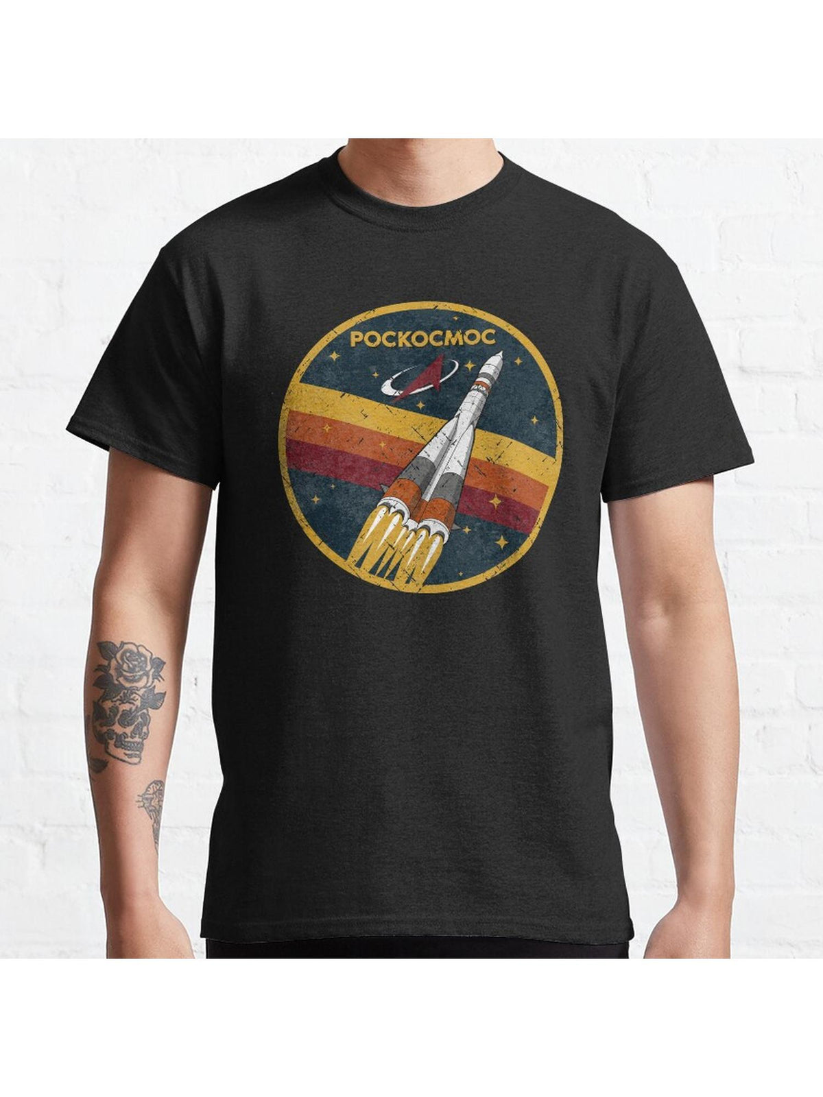 Роскосмос - Vintage Emblem Classic T-Shirt 100% Cotton, Gifts for Men Dad Husband Grandpa, S-XXXL, Black
