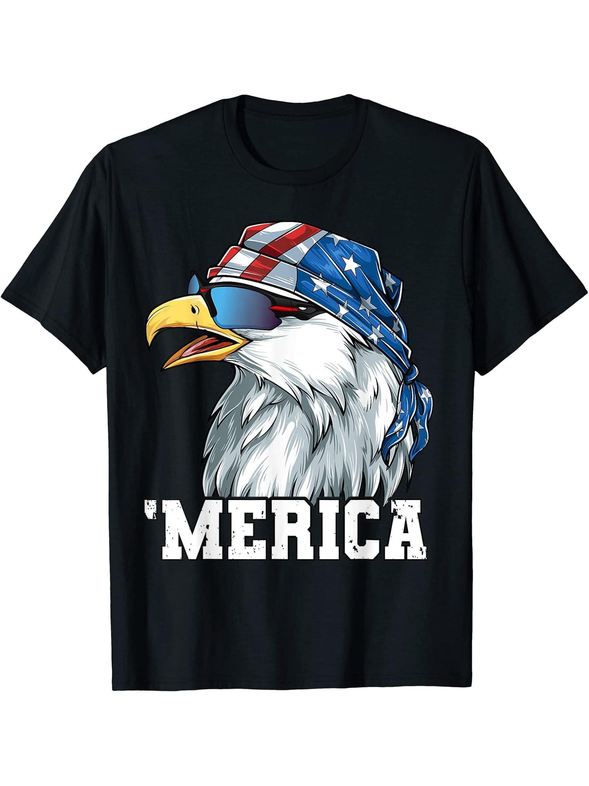 Bald Eagle Shirt Men Women USA Flag Patriotic 4th of July T-Shirt 180G 100% Cotton Printed Round Neck Short-Sleeve T-Shirt, Gifts for Men Dad Husband Grandpa, S-XXXL, Black