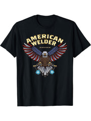 Bald Eagle Welding Torch Cool Patriotic USA American Welder T-Shirt 180G 100% Cotton Printed Round Neck Short-Sleeve T-Shirt, Gifts for Men Dad Husband Grandpa, S-XXXL, Black