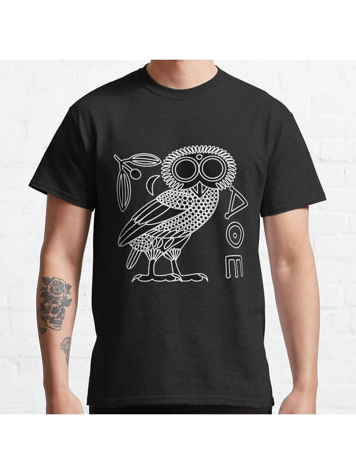Owl of Athena [Black + All] Classic T-Shirt 100% Cotton, Gifts for Men Dad Husband Grandpa, S-XXXL, Black