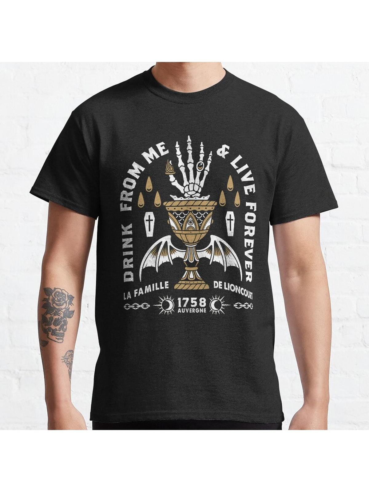 Drink From Me - Lestat Vampire - Gothic Quote Classic T-Shirt 100% Cotton, Gifts for Men Dad Husband Grandpa, S-XXXL, Black