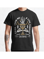 Drink From Me - Lestat Vampire - Gothic Quote Classic T-Shirt 100% Cotton, Gifts for Men Dad Husband Grandpa, S-XXXL, Black