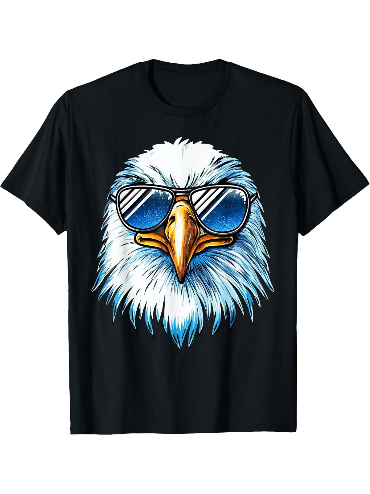 Bald Eagle In Sunglasses Men Women Boy Girl Funny Eagle T-Shirt 180G 100% Cotton Printed Round Neck Short-Sleeve T-Shirt, Gifts for Men Dad Husband Grandpa, S-XXXL, Black