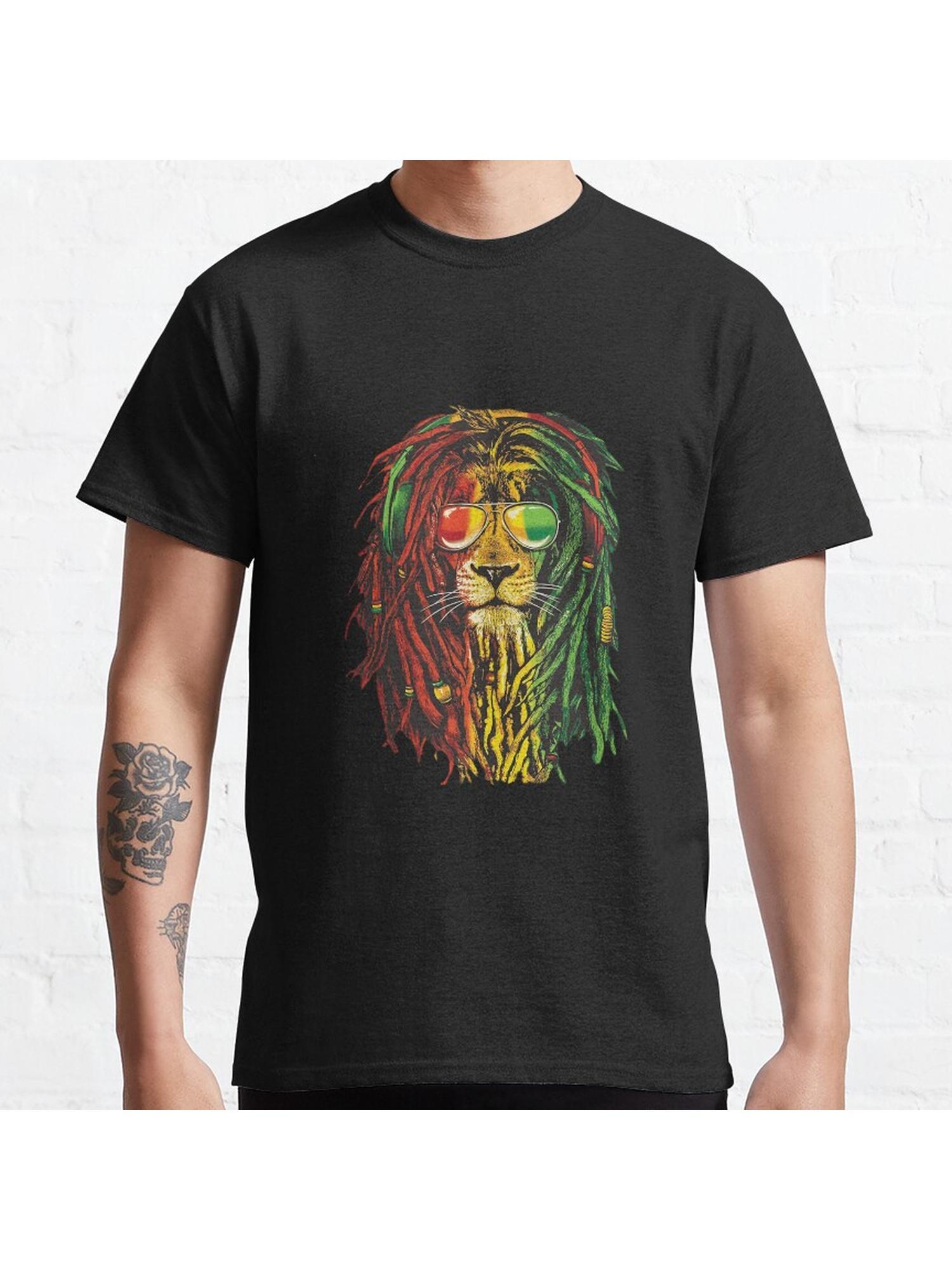 Rasta Lion Art for Reggae Lover Classic T-Shirt 100% Cotton, Gifts for Men Dad Husband Grandpa, S-XXXL, Black
