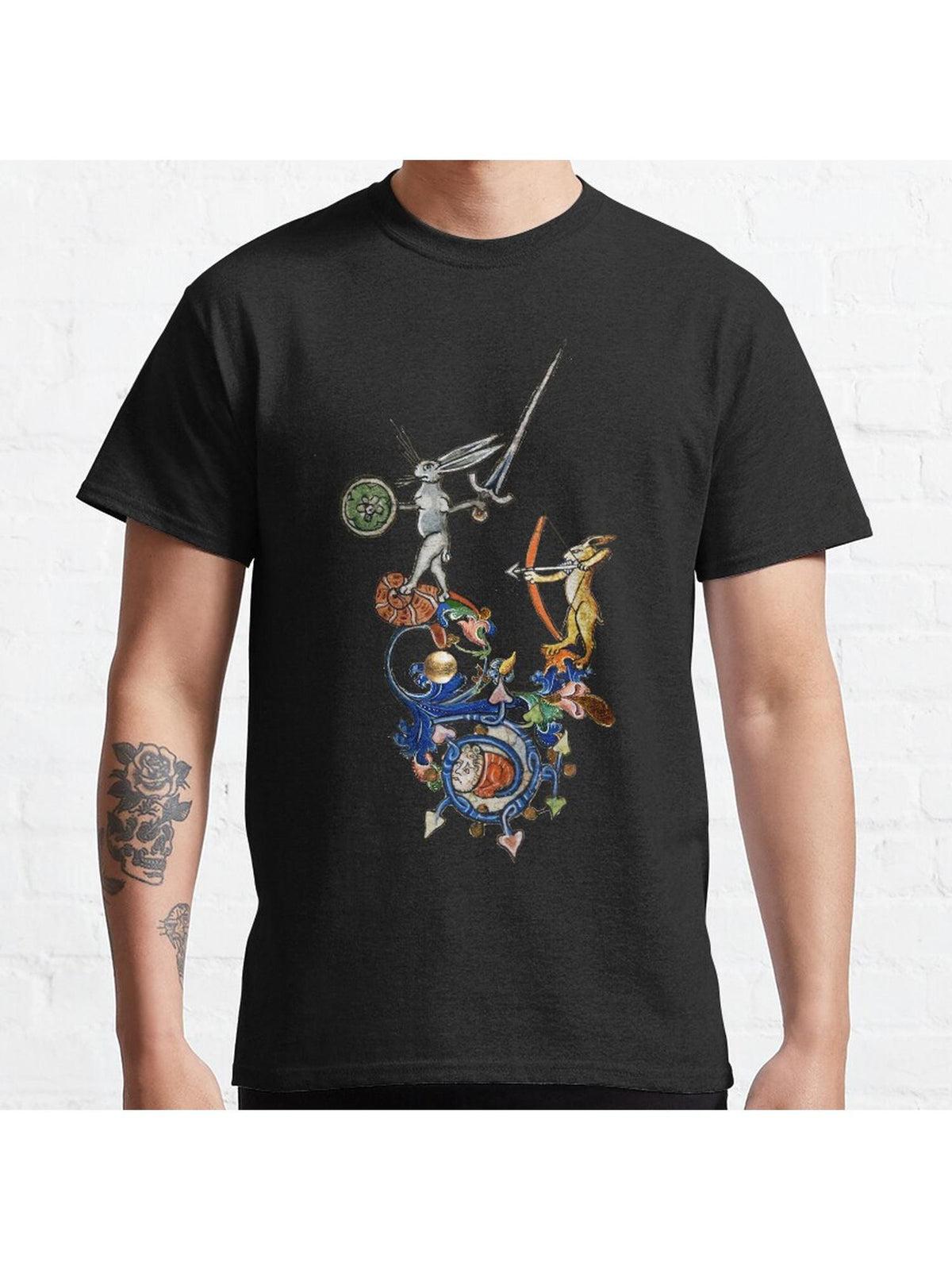 WEIRD MEDIEVAL BESTIARY Killer Rabbits With Sword and Bow Classic T-Shirt 100% Cotton, Gifts for Men Dad Husband Grandpa, S-XXXL, Black