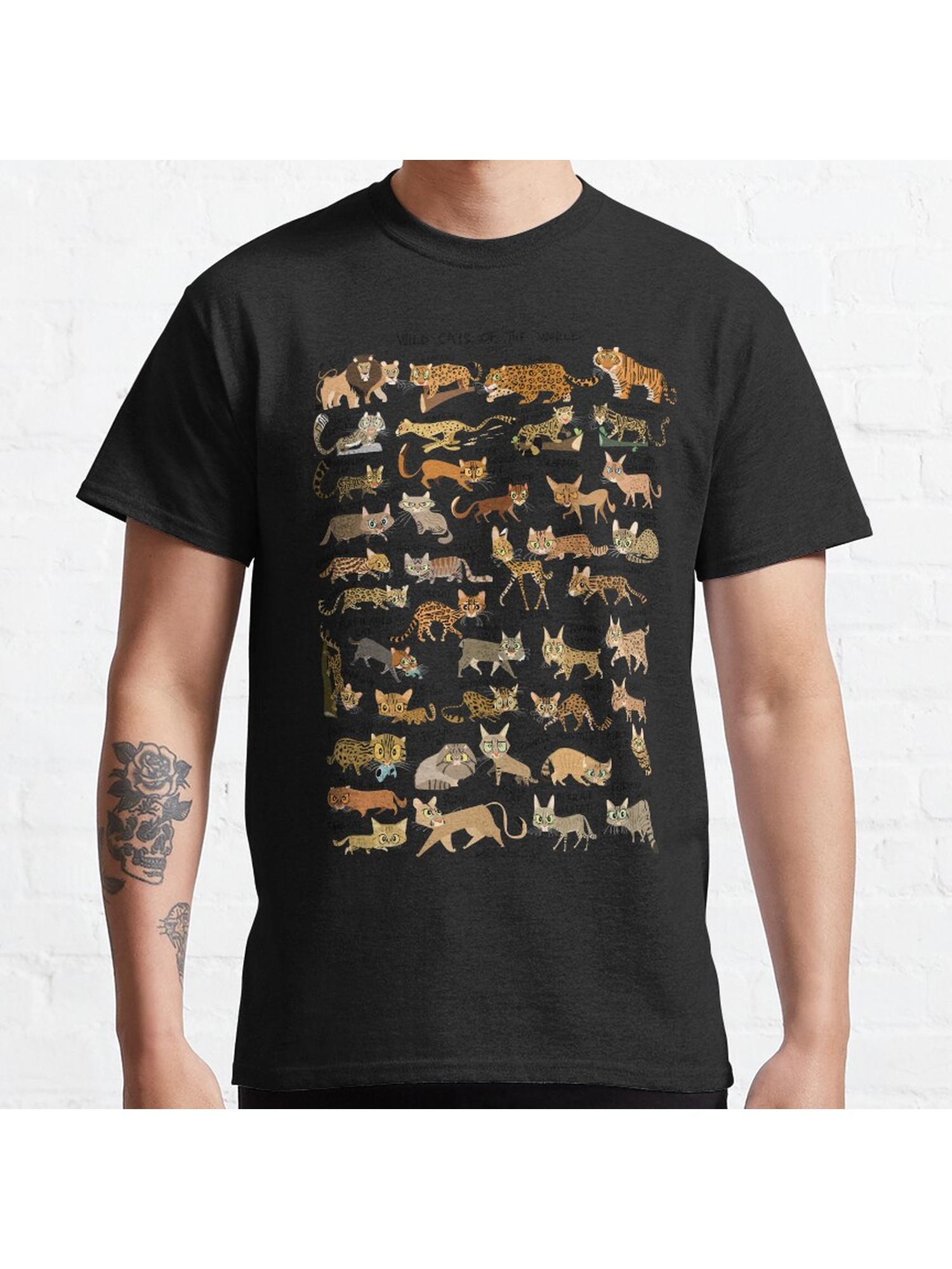 Wild Cats of the World Classic T-Shirt 100% Cotton, Gifts for Men Dad Husband Grandpa, S-XXXL, Black