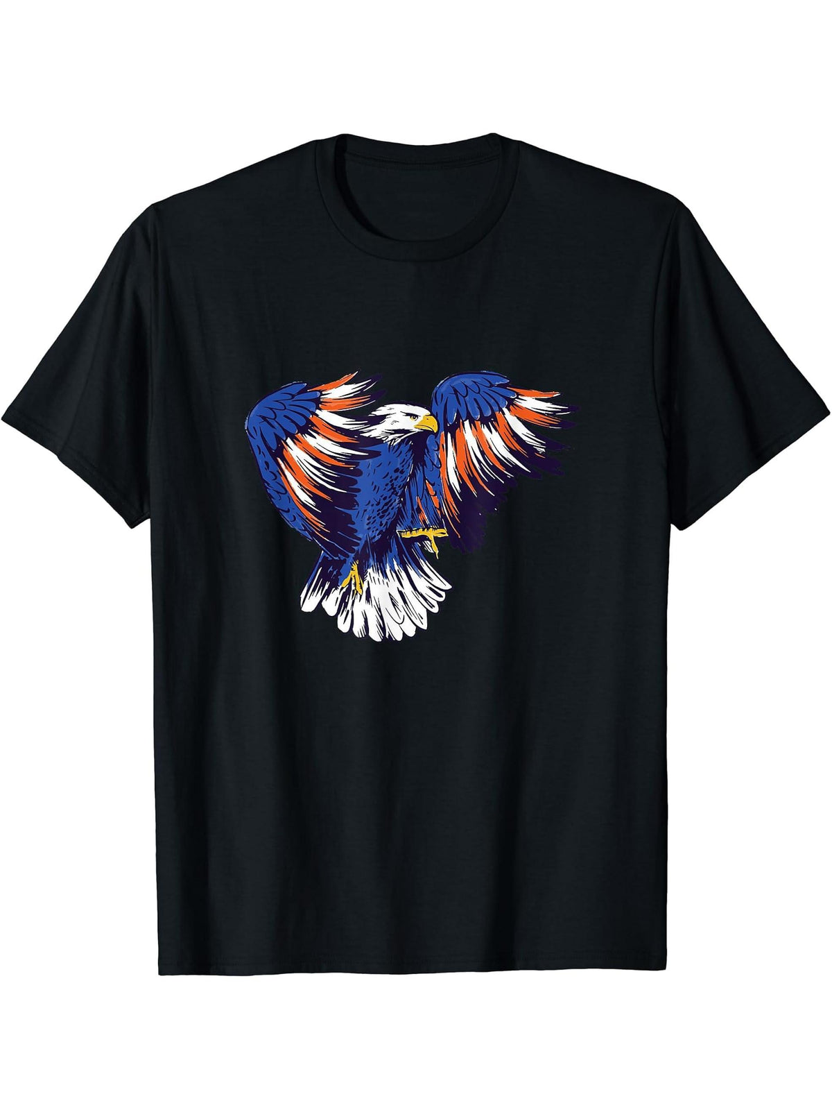 Flying Bald Eagle - Patriotic American Flag USA 4th July T-Shirt 180G 100% Cotton Printed Round Neck Short-Sleeve T-Shirt, Gifts for Men Dad Husband Grandpa, S-XXXL, Black