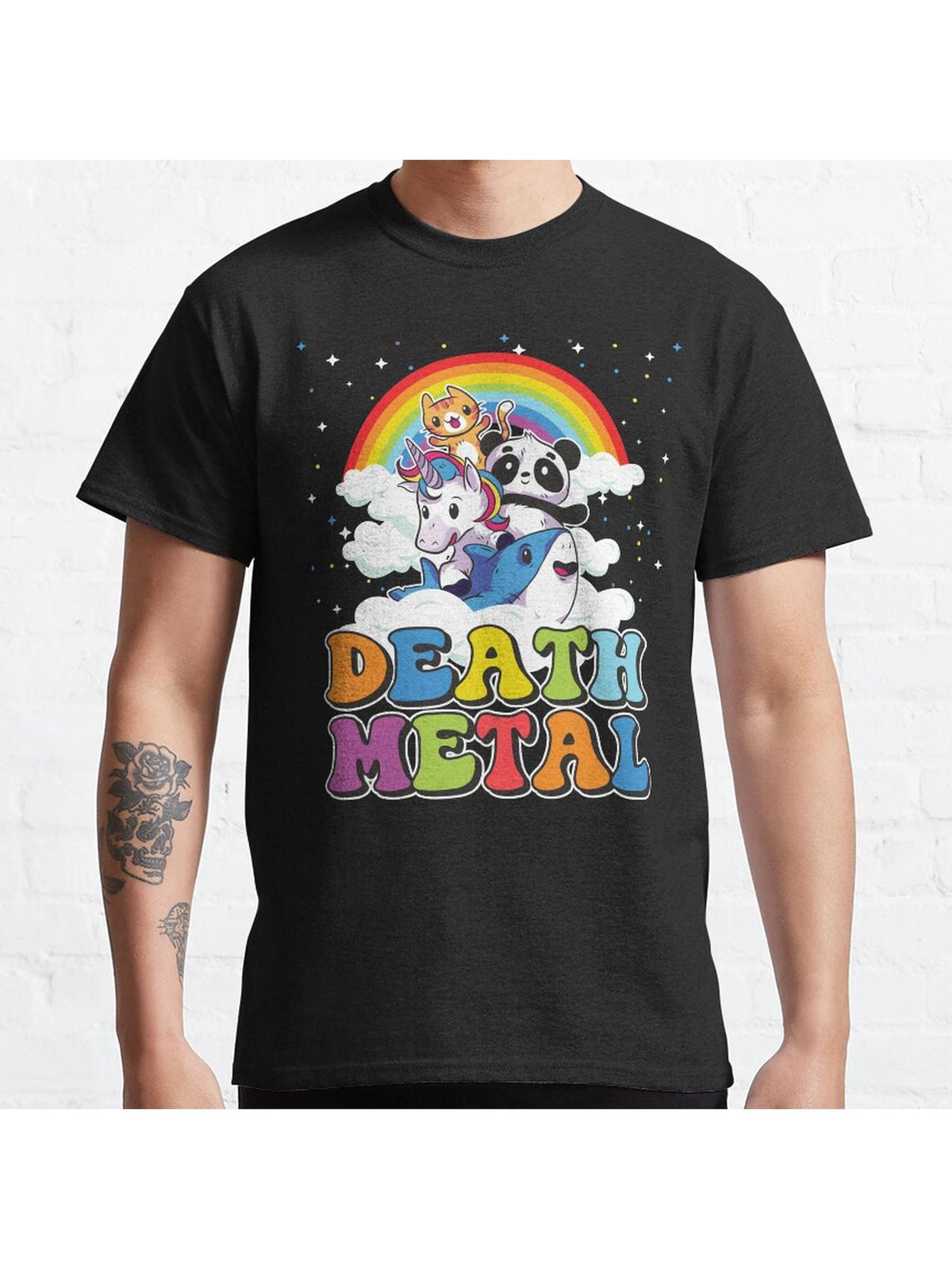 Funny Death Metal Animals Cute Unicorn Rainbow Classic T-Shirt 100% Cotton, Gifts for Men Dad Husband Grandpa, S-XXXL, Black