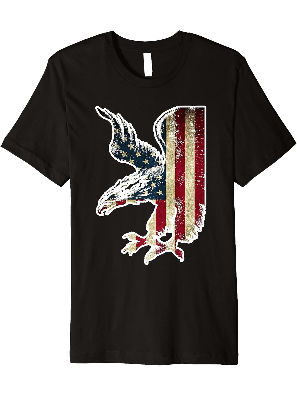 American Bald Eagle Patriot Freedom USA Flag Stars + Stripes Premium T-Shirt 180G 100% Cotton Printed Round Neck Short-Sleeve T-Shirt, Gifts for Men Dad Husband Grandpa, S-XXXL, Black