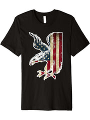 American Bald Eagle Patriot Freedom USA Flag Stars + Stripes Premium T-Shirt 180G 100% Cotton Printed Round Neck Short-Sleeve T-Shirt, Gifts for Men Dad Husband Grandpa, S-XXXL, Black