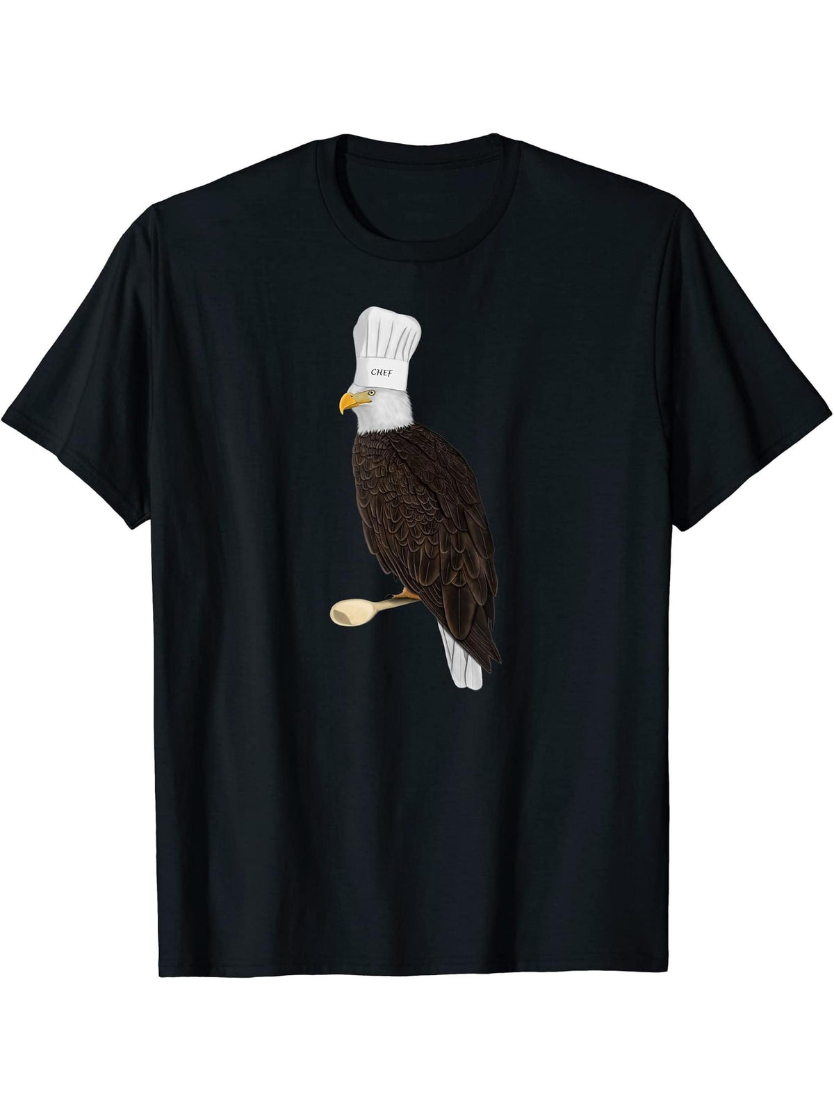 Bald Eagle Bird Kitchen Chef Hat Cooking Funny Biologist T-Shirt 180G 100% Cotton Printed Round Neck Short-Sleeve T-Shirt, Gifts for Men Dad Husband Grandpa, S-XXXL, Black