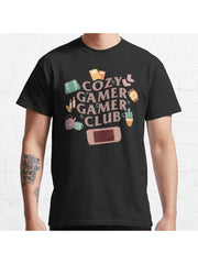 Cozy Gamer Gamer Club Classic T-Shirt 100% Cotton, Gifts for Men Dad Husband Grandpa, S-XXXL, Black
