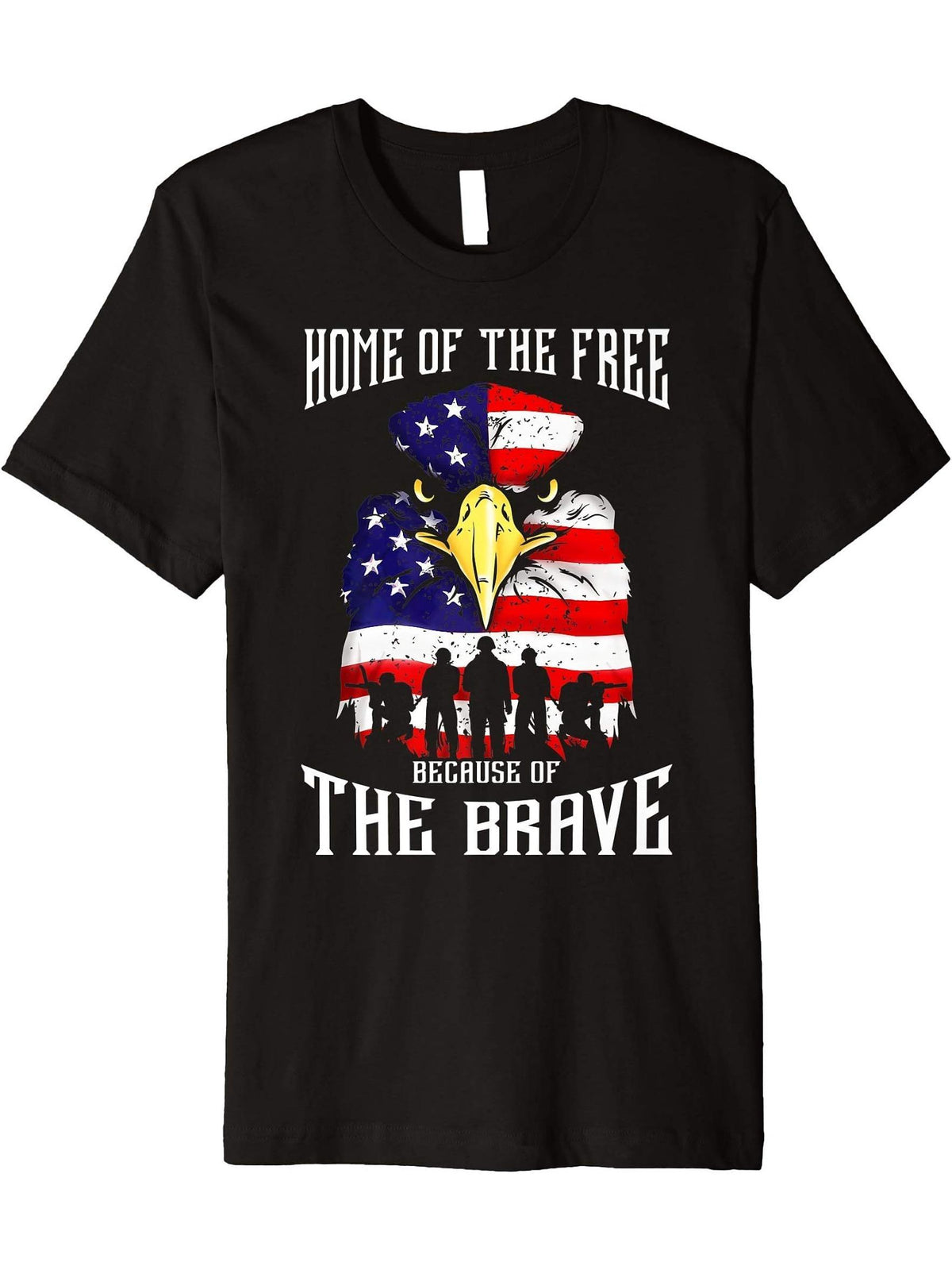 Bald Eagle American Flag Military Veterans Patriotic Brave Premium T-Shirt 180G 100% Cotton Printed Round Neck Short-Sleeve T-Shirt, Gifts for Men Dad Husband Grandpa, S-XXXL, Black