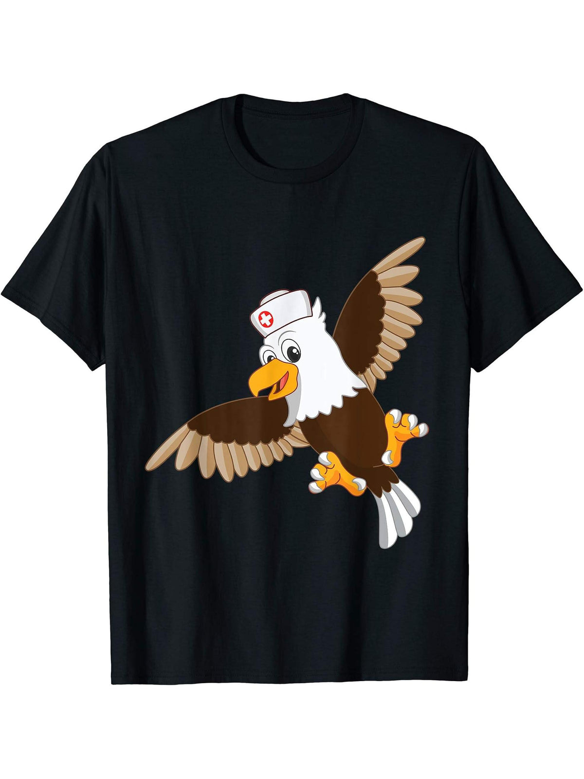 American Bald Eagle Nurse International Nurse Day T-Shirt 180G 100% Cotton Printed Round Neck Short-Sleeve T-Shirt, Gifts for Men Dad Husband Grandpa, S-XXXL, Black