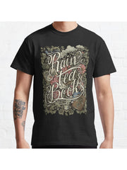 Rain, Tea & Books - Color version Classic T-Shirt 100% Cotton, Gifts for Men Dad Husband Grandpa, S-XXXL, Black
