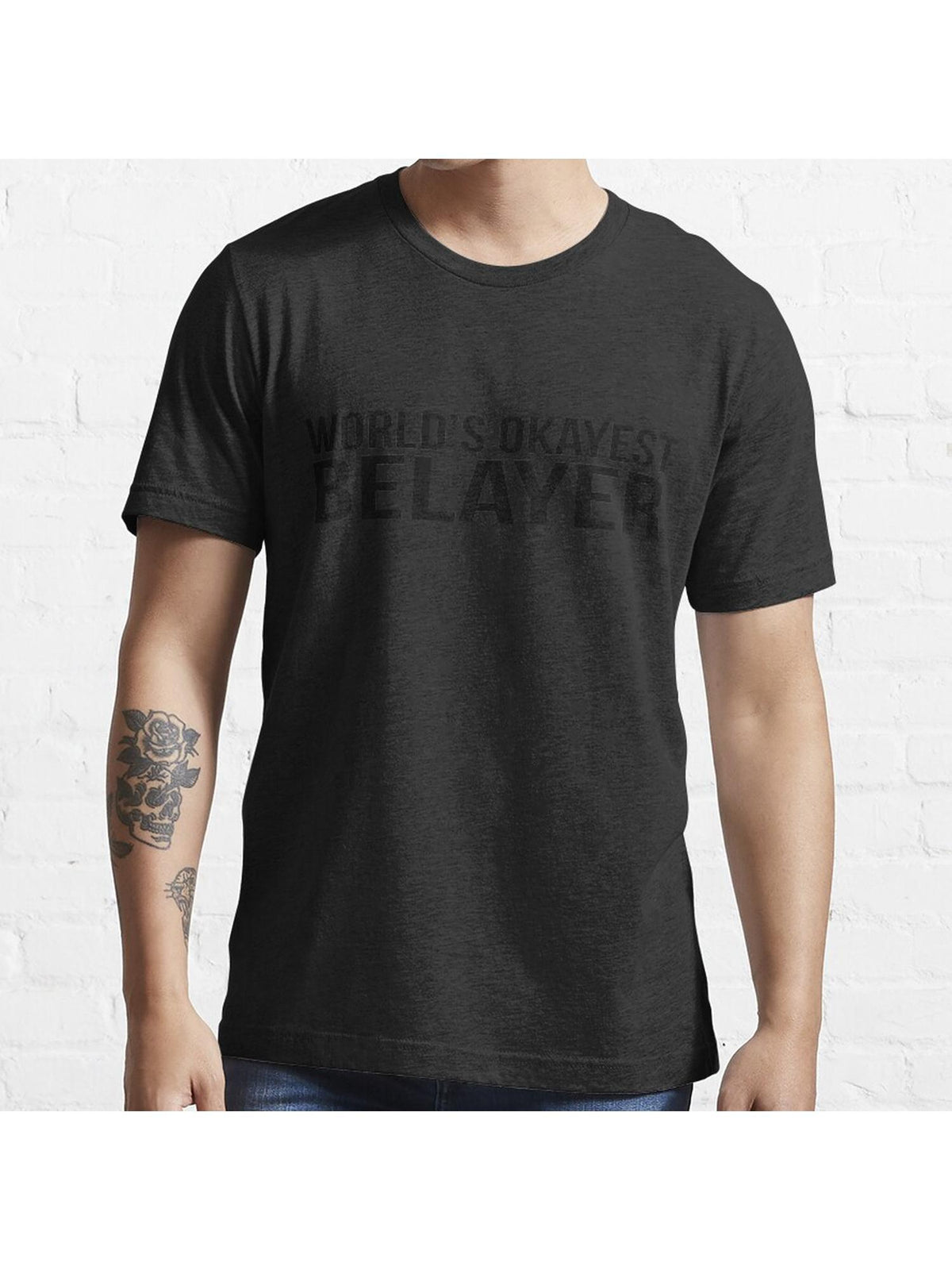 World's okayest Belayer Essential T-Shirt 100% Cotton, Gifts for Men Dad Husband Grandpa, S-XXXL, Black